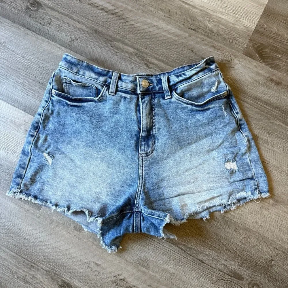 Lauren Conrad High Rise Shorts Light Wash Distressed Denim 10 - Picture 3 of 12